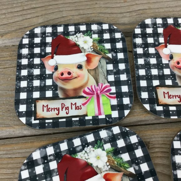 Merry Pigmas Christmas Drink Coasters Set of 4 - Picture 3 of 7